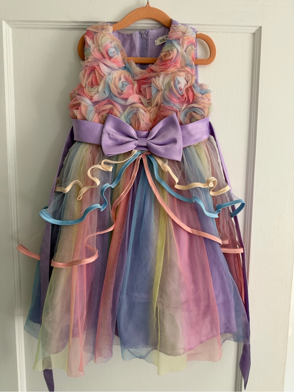 NNJXD Pastel Rainbow Tulle Dress with Lavender Lining